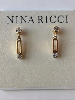 Nina Ricci Gold-tone Linear Crystal Drop Earrings
